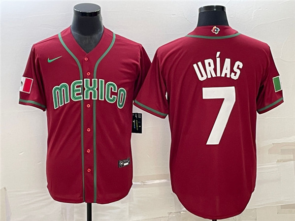 Men's Mexico Baseball #7 Julio Ur??as 2023 Red World Baseball Classic Stitched Jersey